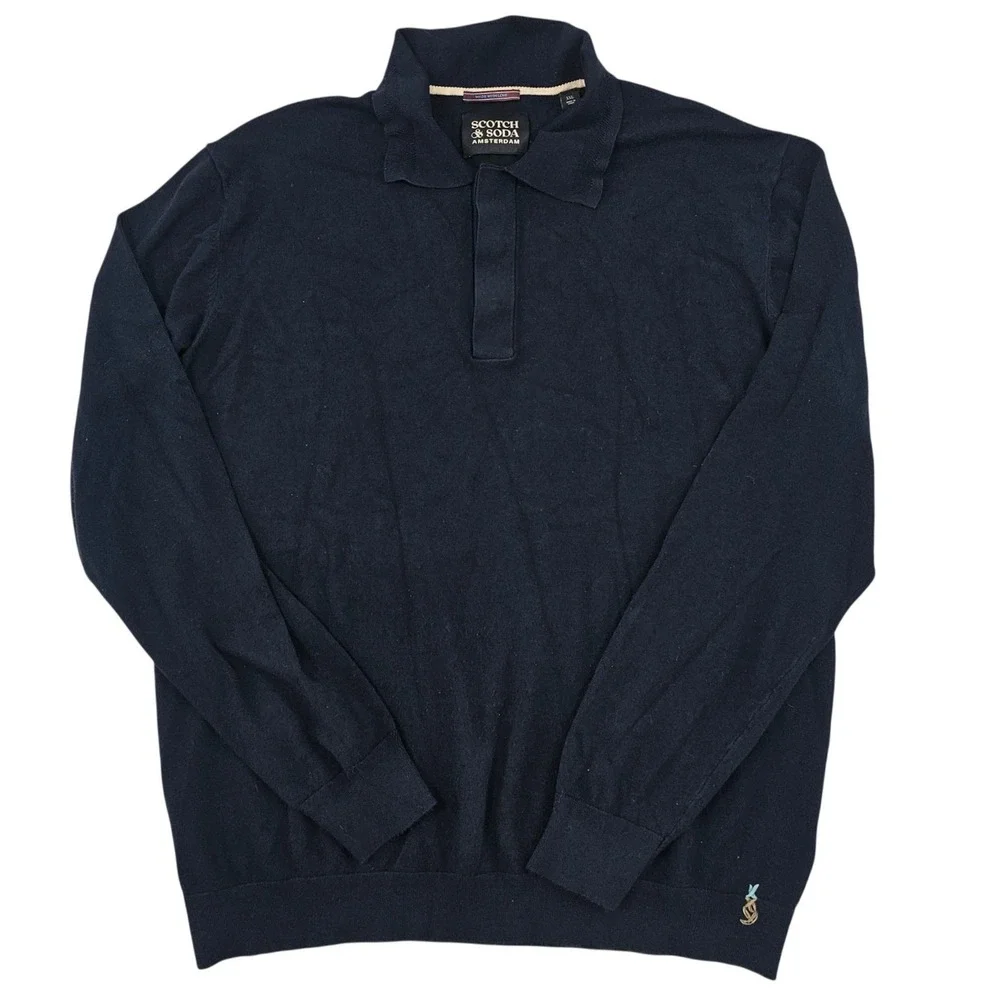 Scotch‎ & Soda Amsterdam Mens XXL Navy Blue Long Sleeve Polo Knit Sweater